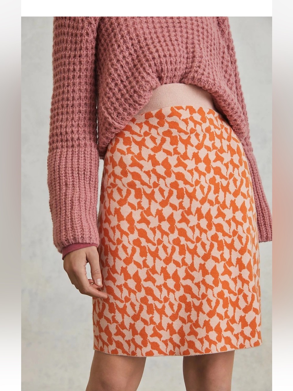 Anthropologie Maeve Anja Sweater Midi Skirt Orange Geometric Size Small NWT